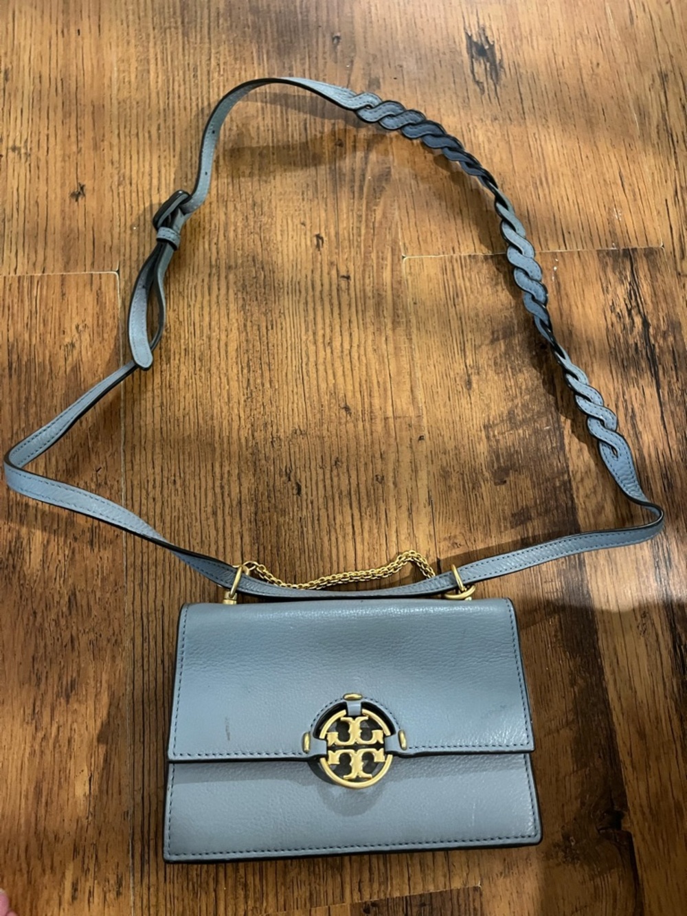 Tory Burch Light Blue Leather Logo Flap Crossbody